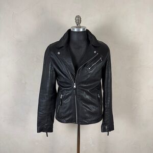 Stradivarius Black Leather Motorcycle  Biker Jacket Very Soft Genuine Leather M
